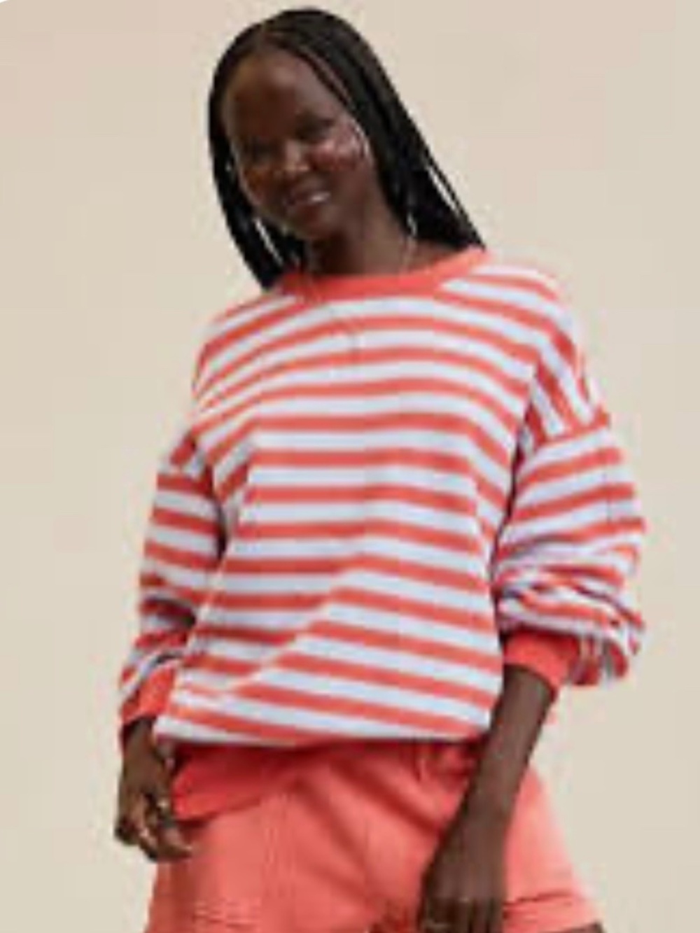 Aerie Go-To Oversized Striped Sweatshirt Blue Coral Size M